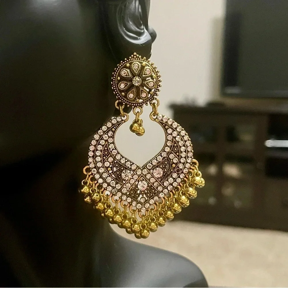 New! Ethnic Gold Earrings Trendy Women Girl Stylish Pakistani Indian Jewellery - Picture 2 of 6